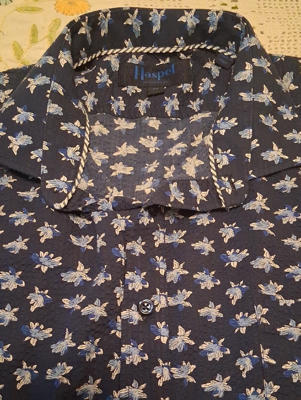Haspel Seersucker Navy Floral Long Sleeve Button-Down Shirt